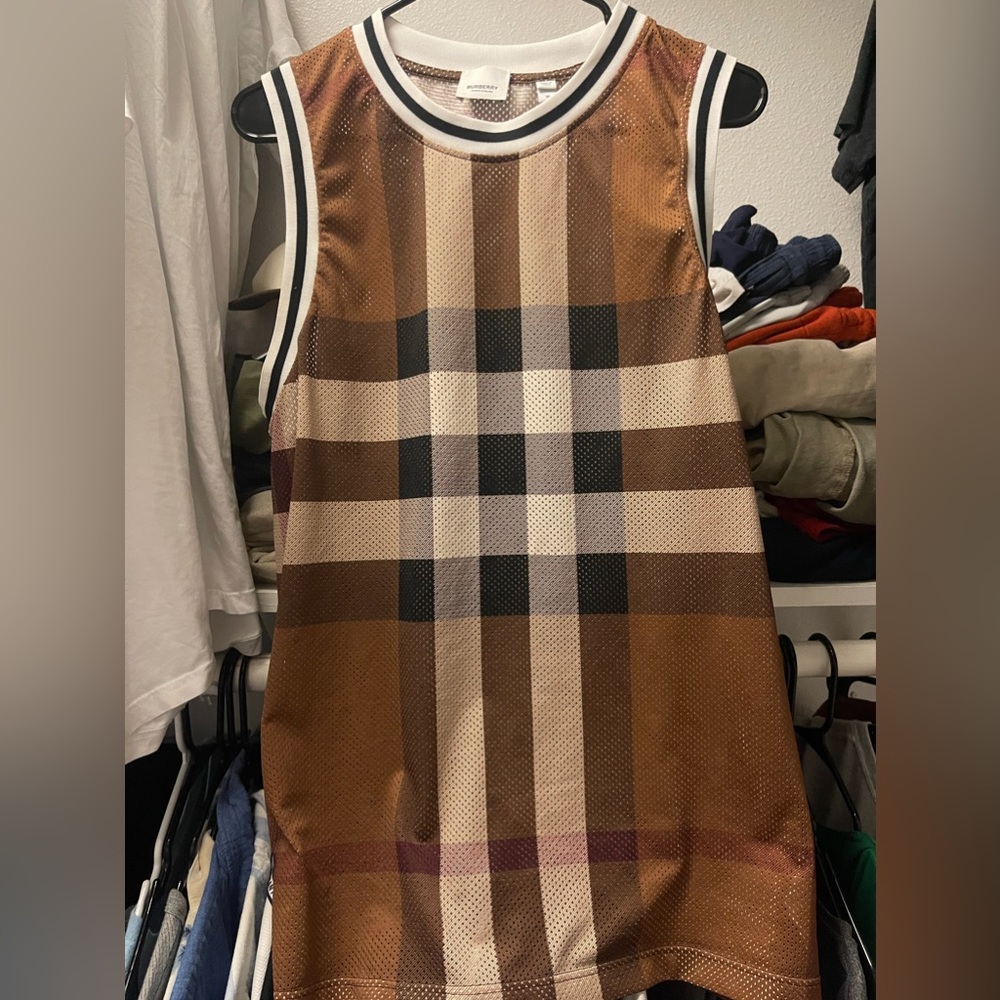 Burberry Checked Mesh Tank, Dark Birch